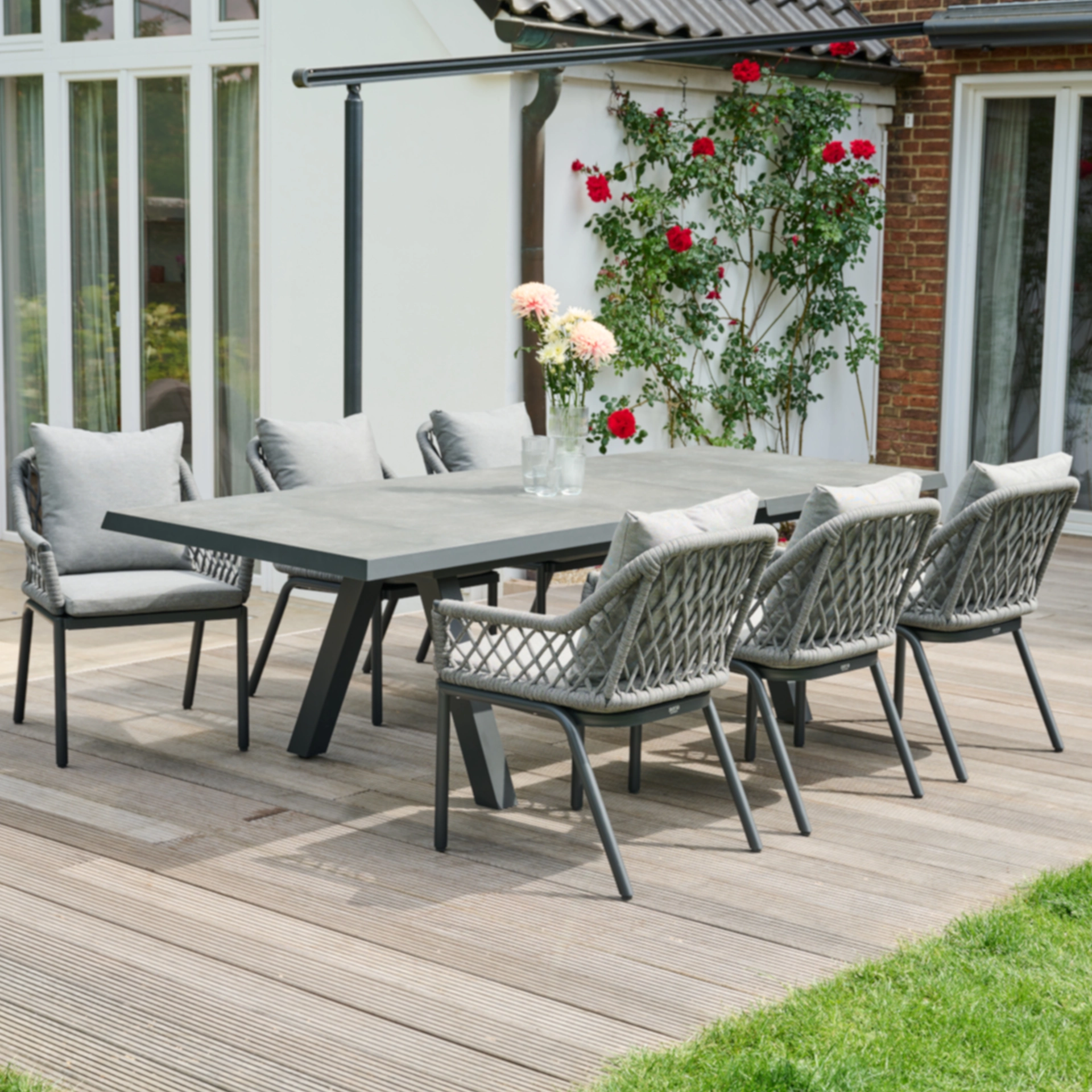LONDON / CHESTER Gartenmöbelset | 6 Sitzplätze | dunkelgrau / hellgrau mix