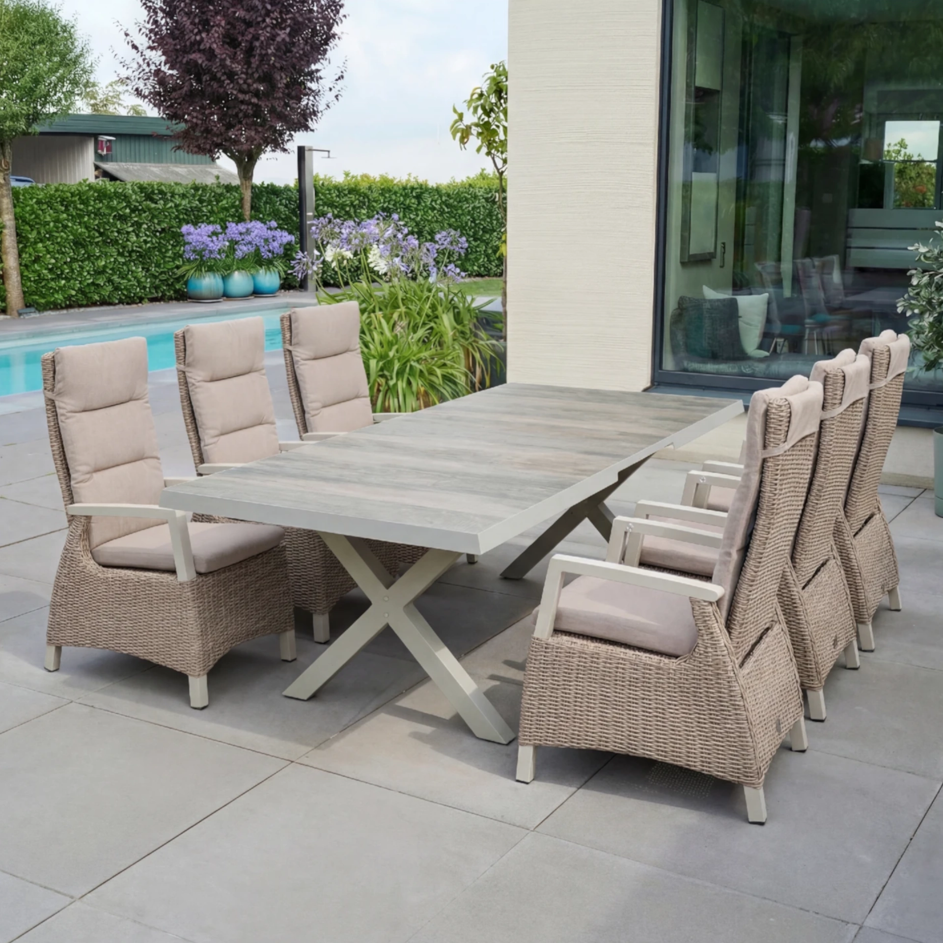 SINCRO / CORIDO Gartenmöbel Set | 6 Sitzplätze | washed grey / mixed taupe | inkl. Auflage