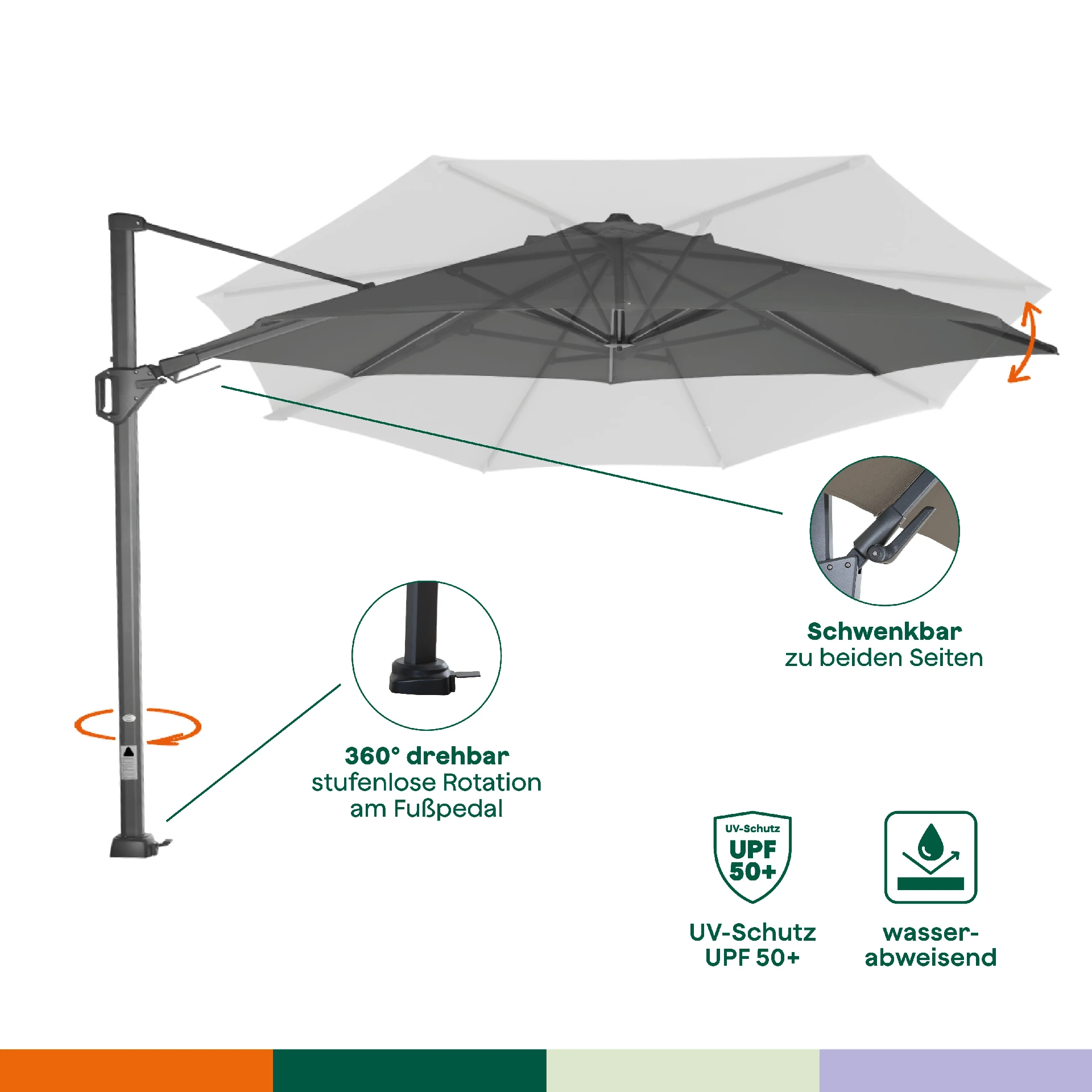 PINO N+ zweefparasol | Ø 350 cm | antraciet-gemêleerd...