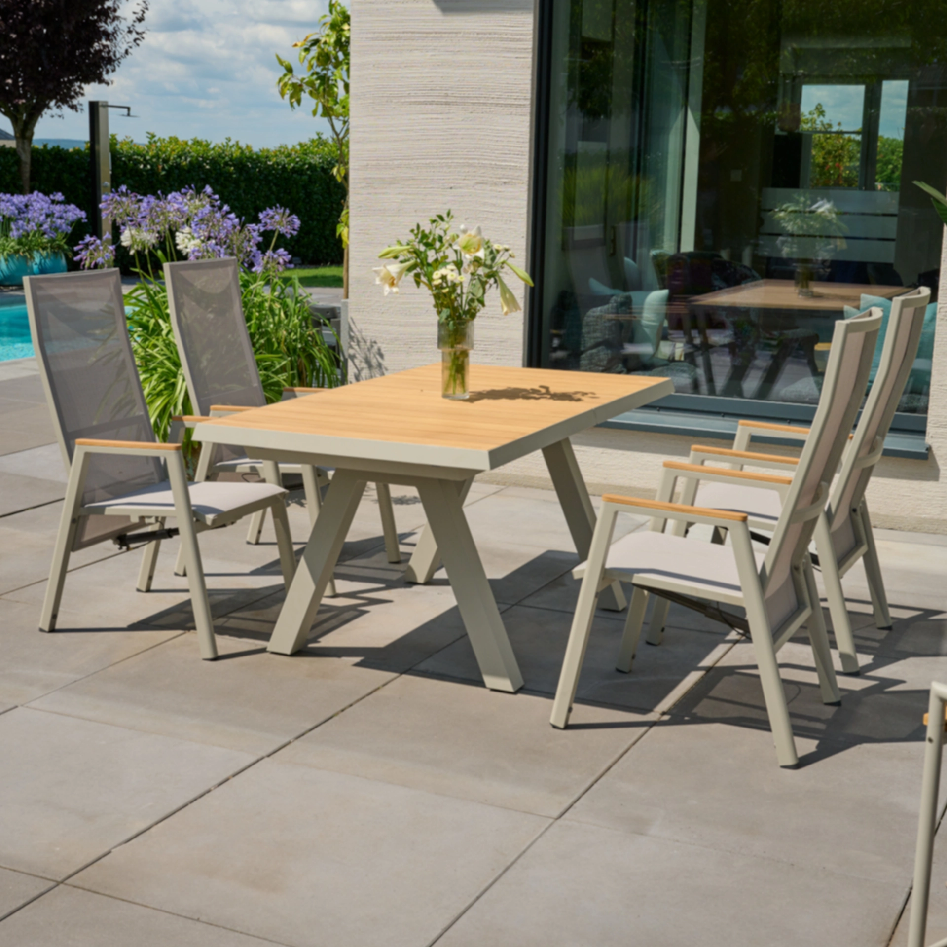 TIRANA / BOLOGNA Gartenmöbelset | 4 Sitzplätze | natur / taupe grau