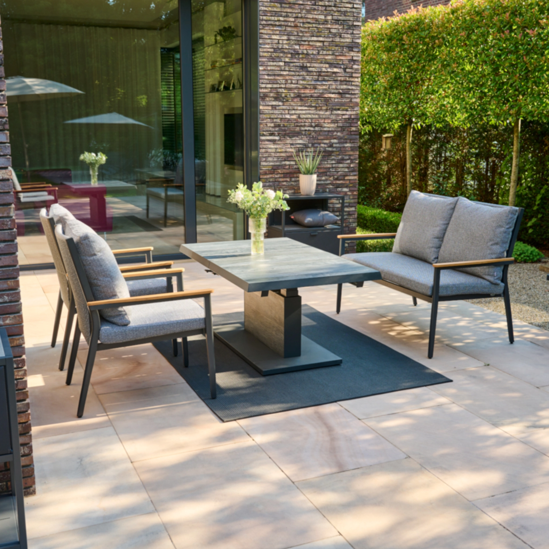 Loungeset Talina Lifttisch + 2 Liguria Sessel + 1 Liguria 2-Sitzer Sofa mix grey