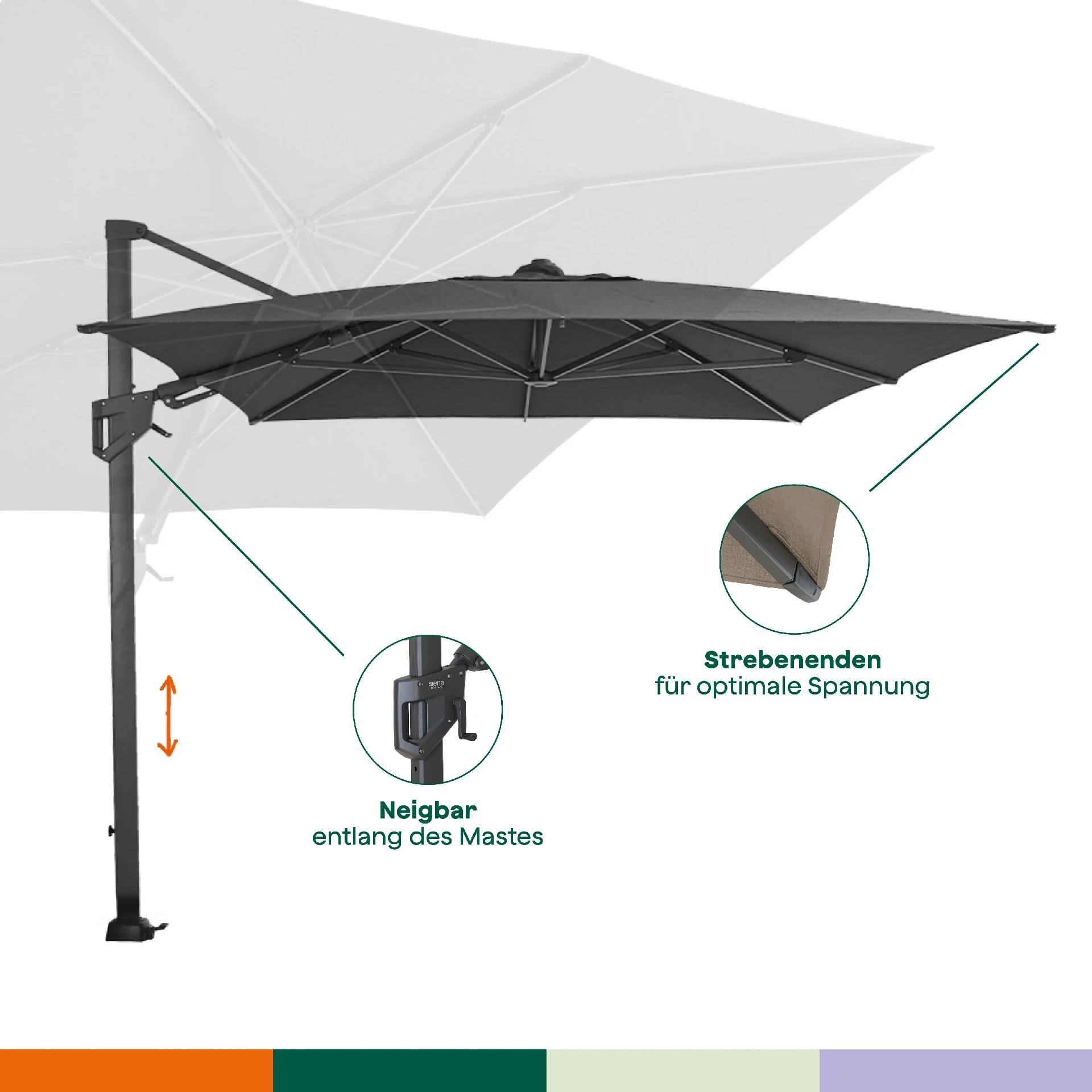 PINO N+ zweefparasol | 350 x 260 cm | antraciet-mel...