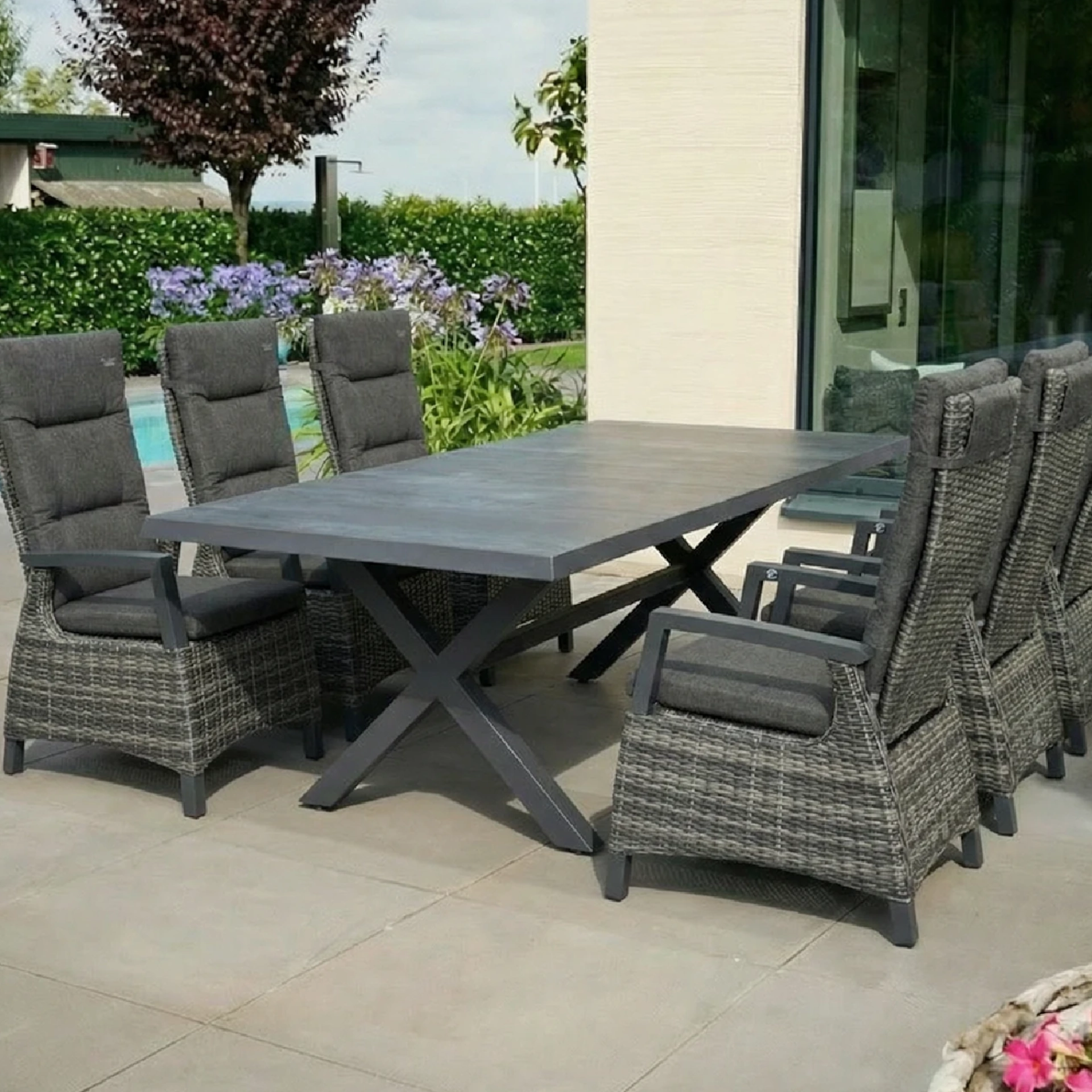 SINCRO / CORIDO Gartenmöbel Set | 6 Sitzplätze | wood grey / mixed grey | inkl. Auflage