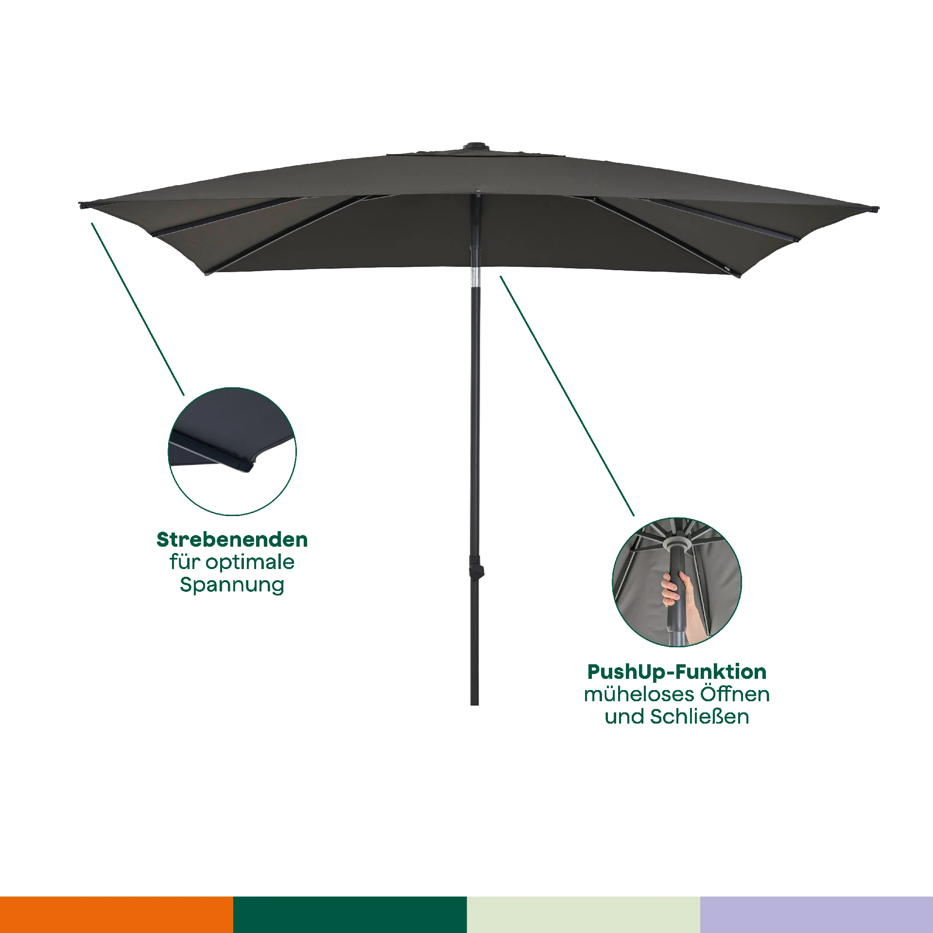 FAGUS middenstokparasol PushUp | 250 x 250 cm | na...