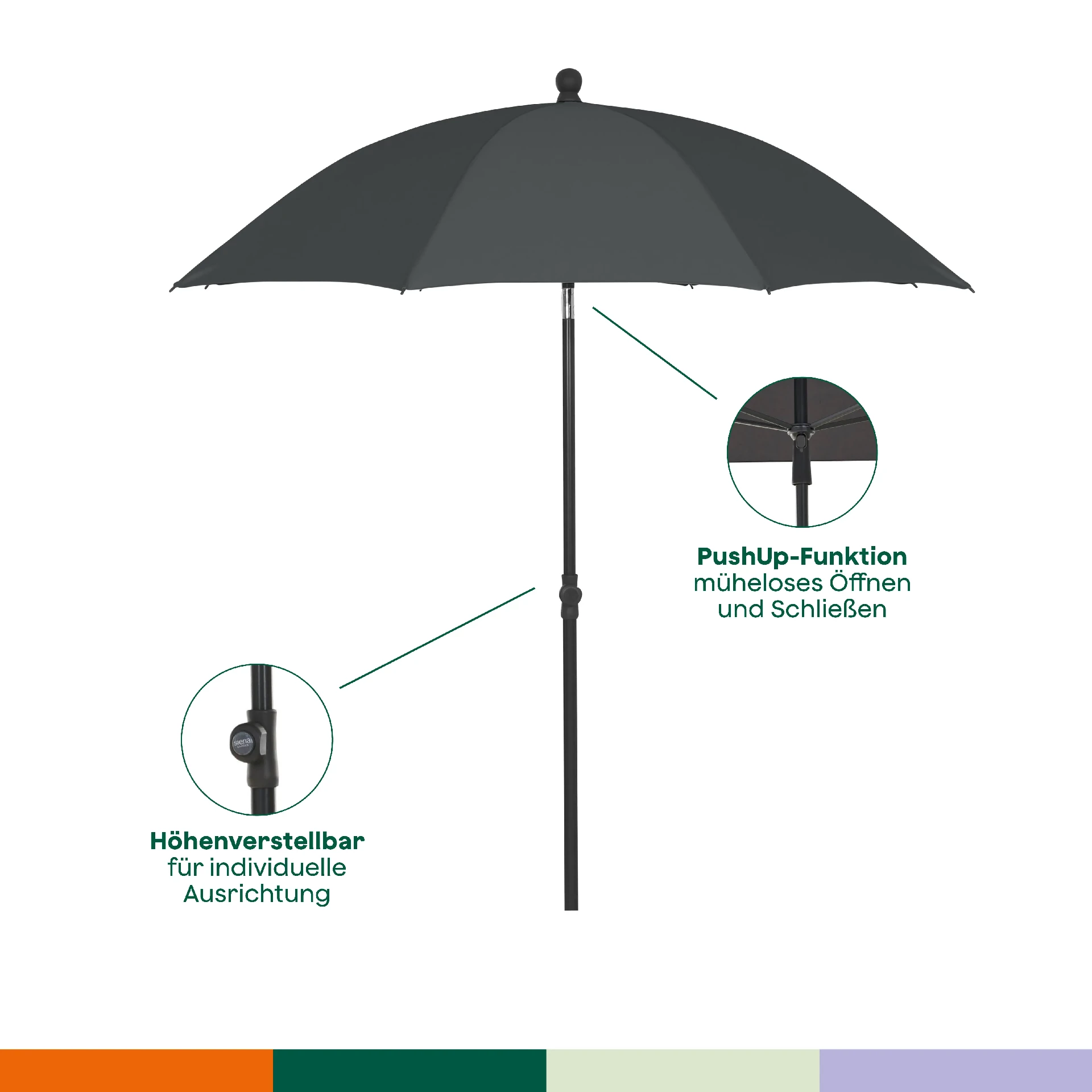 CITY Push middenstokparasol | Ø 180 cm | nilgroen...