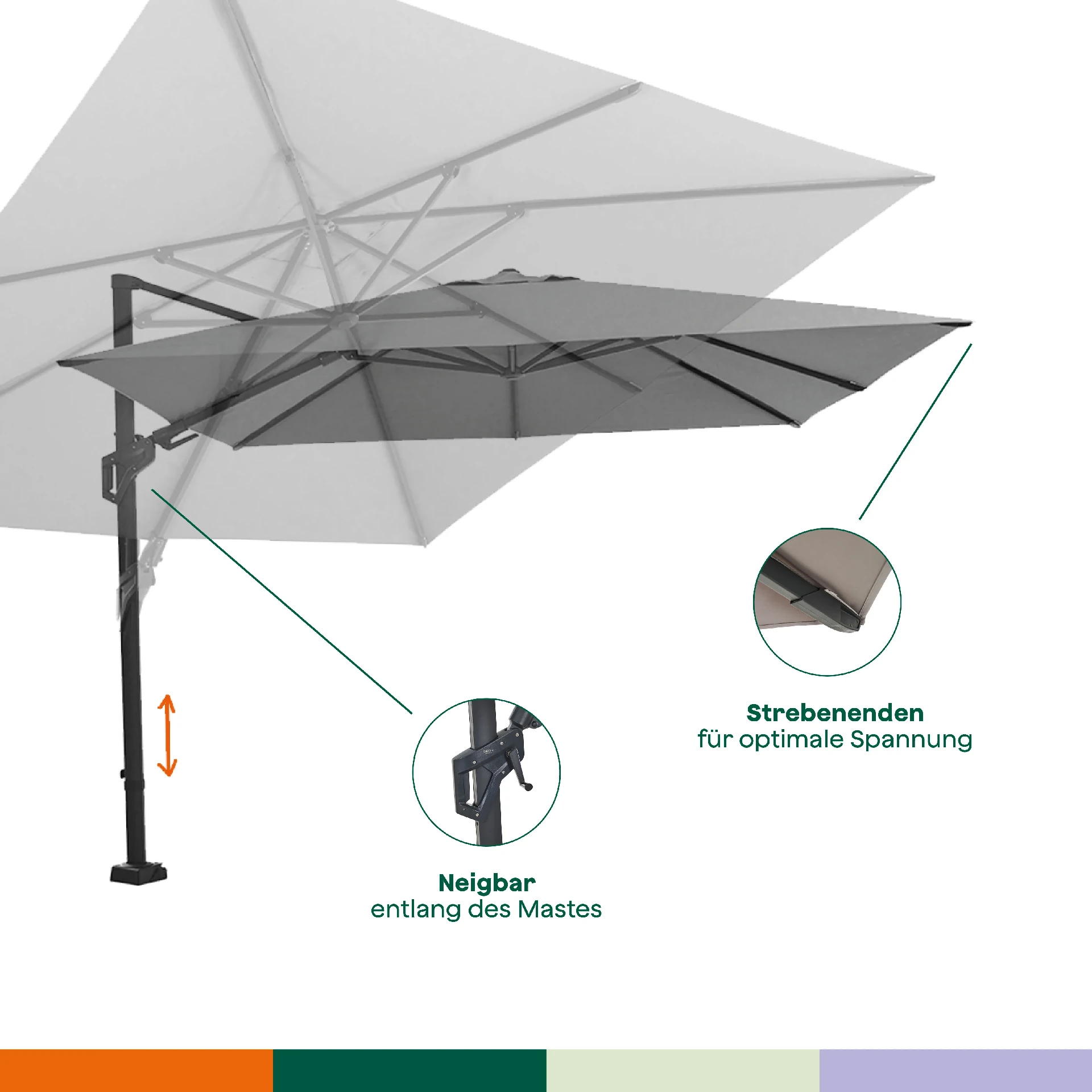 FAGUS N+ verkeerslichtparasol | 300 x 300 cm | naturel / anth...