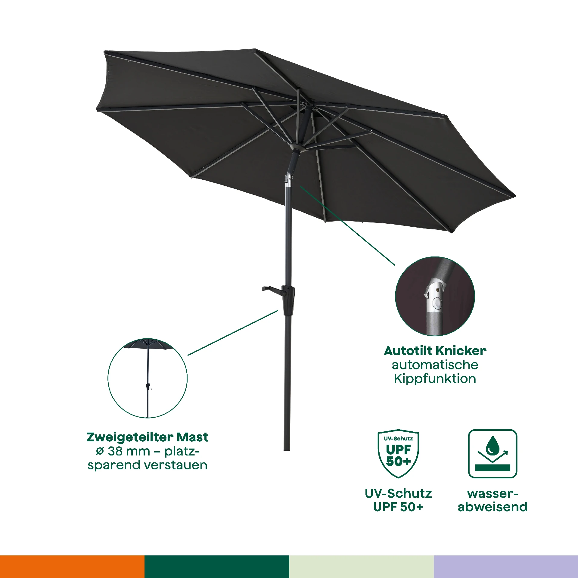 FAGUS parasol met middenstok en zwengel | Ø 250 cm | grijs ...