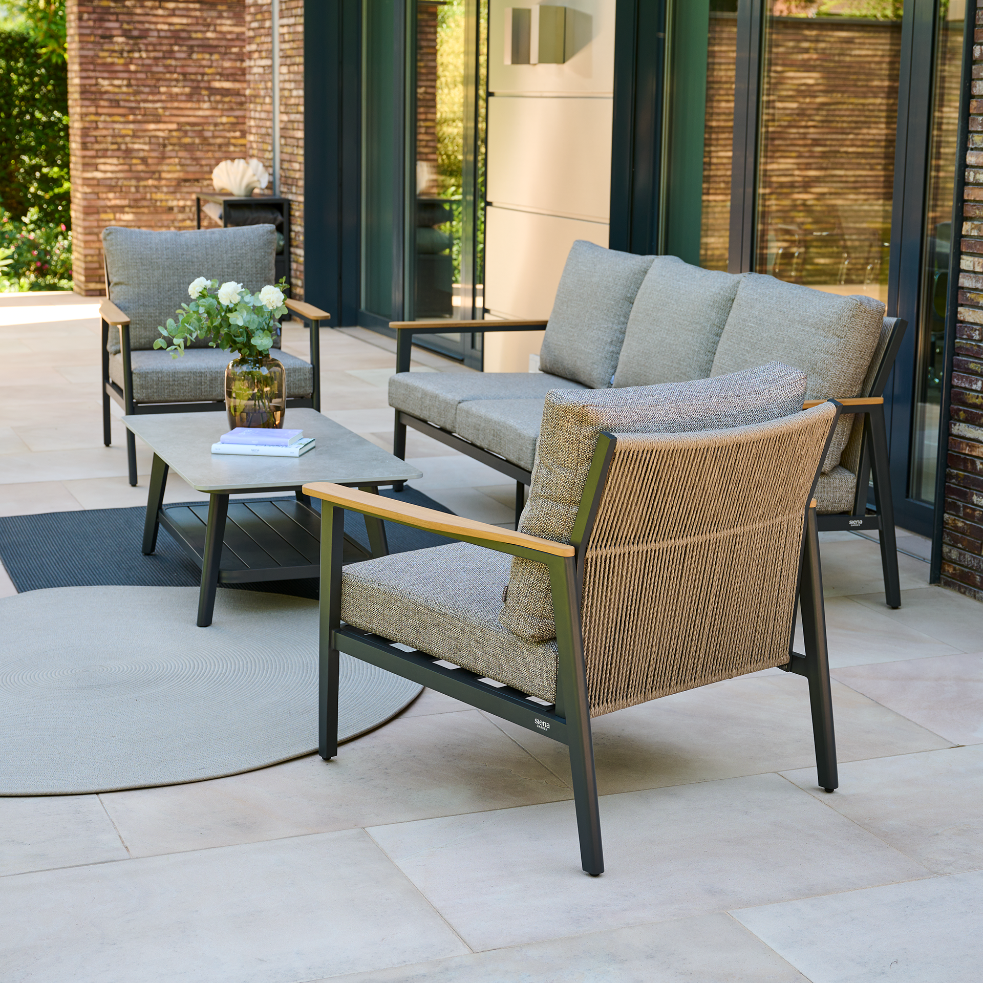 LIGURIA Loungeset | 2 Loungesessel + 2 Sitzer-Loun...