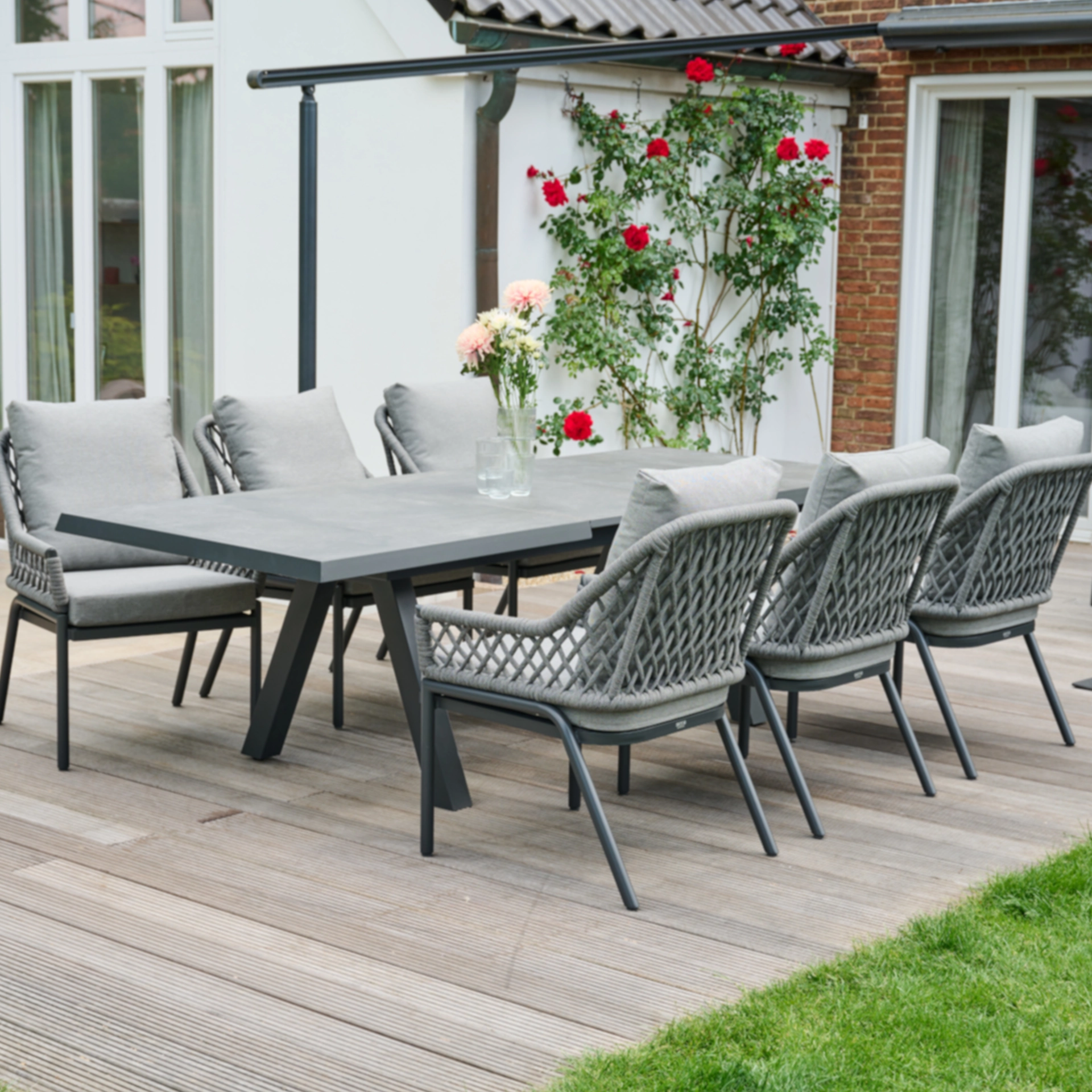 LONDON / CHESTER Gartenmöbelset | 6 Sitzplätze | dunkelgrau / hellgrau mix