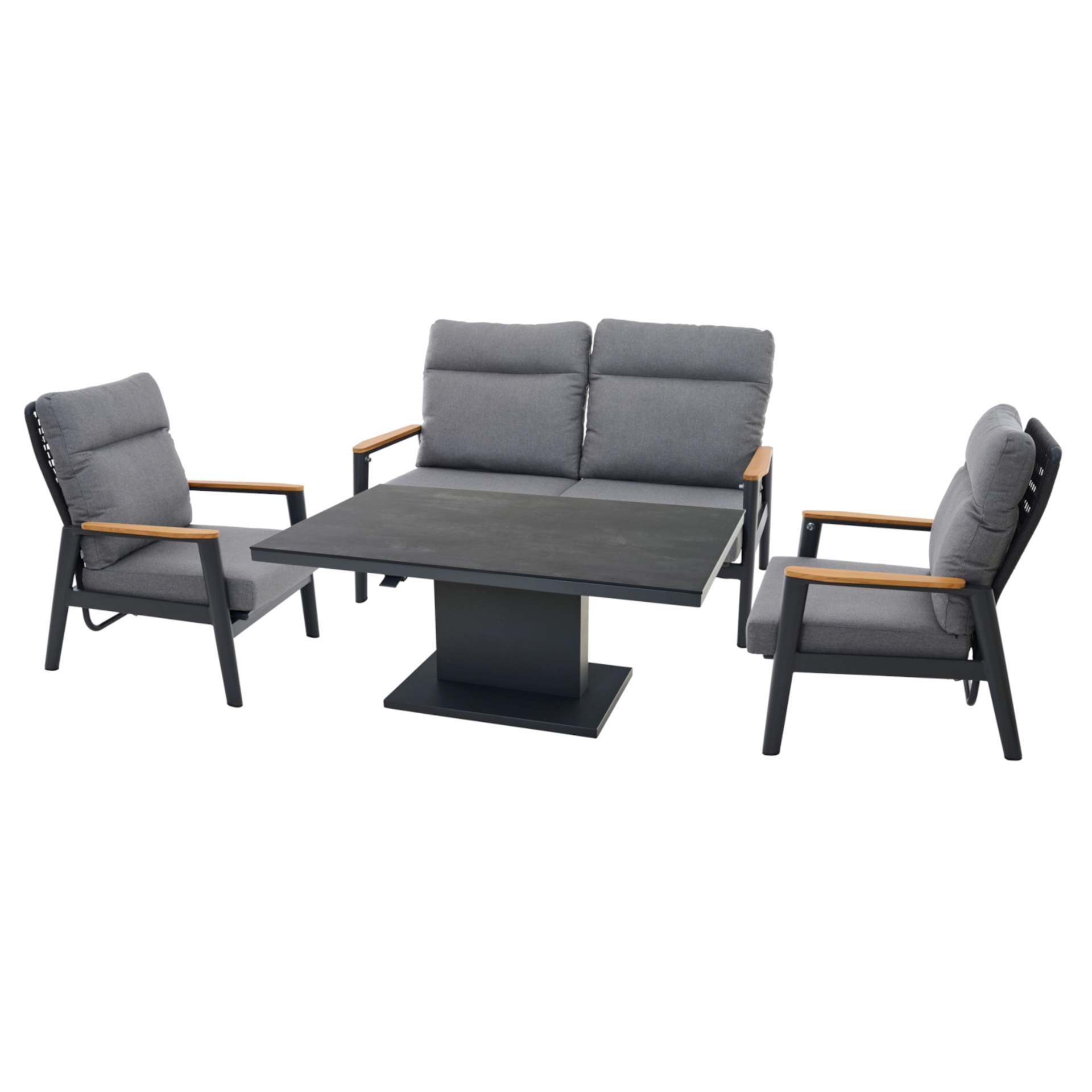 Loungeset Talina Lifttisch + 2 Cortina Loungesessel + 2-Sitzer Loungesofa blau/grau