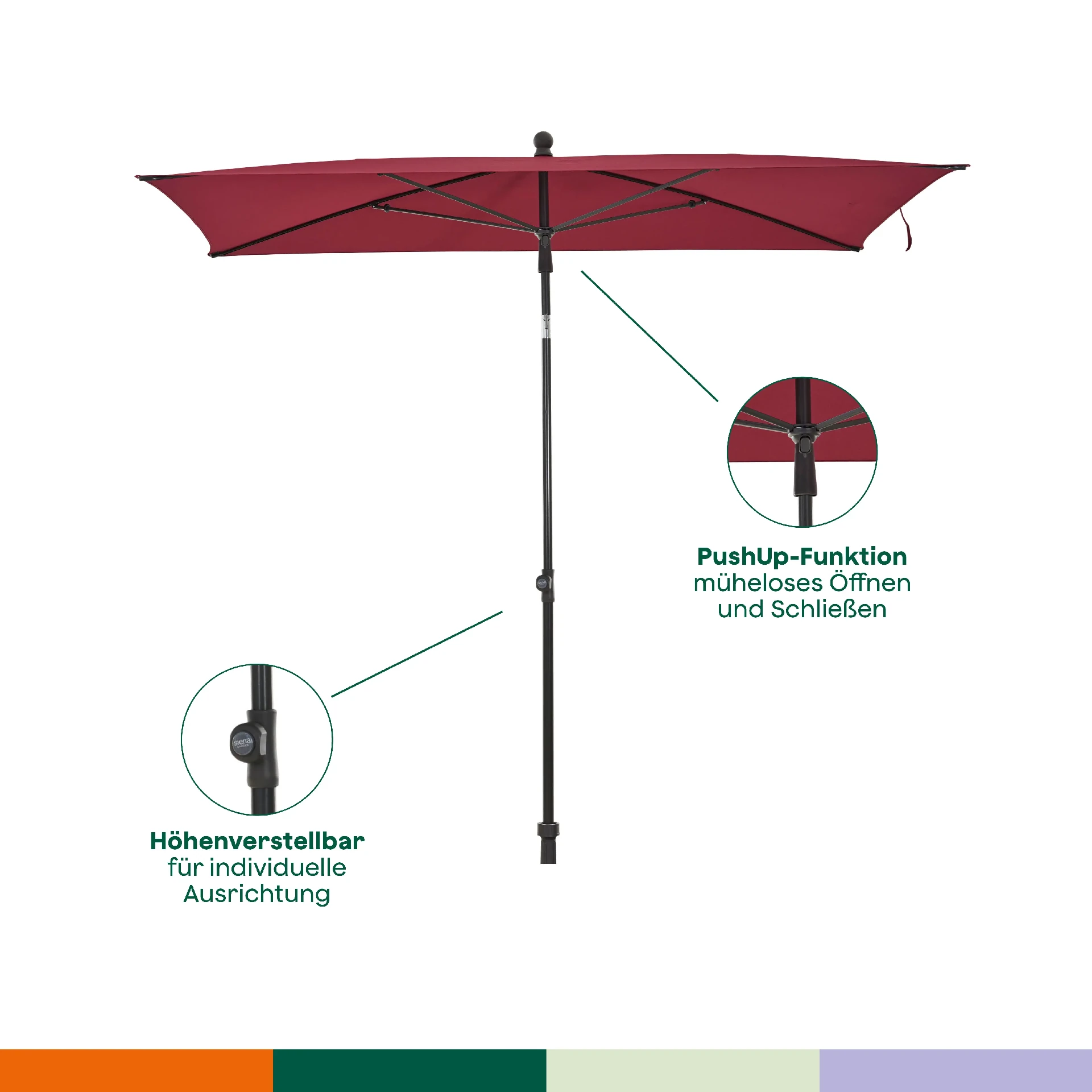 CITY Push middenstokparasol | 180 x 180 cm | pruim ...