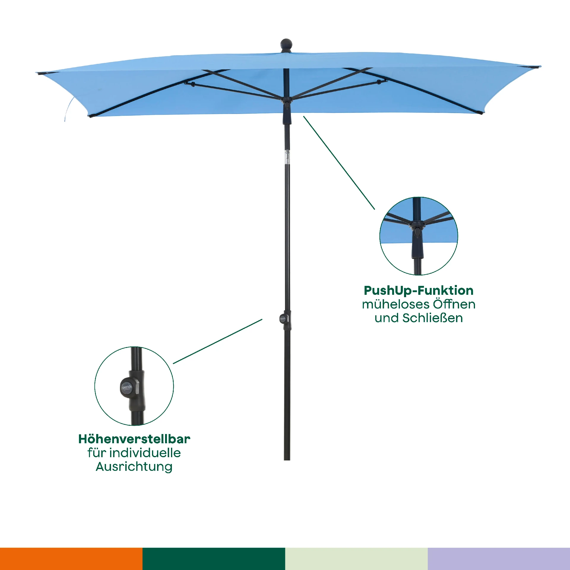 CITY Push Mittelstockschirm | 180 x 180 cm | blau ...