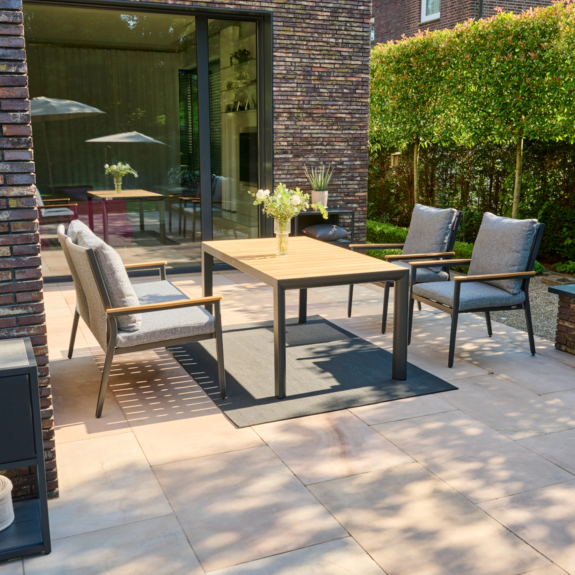 SILVA / LIGURIA Gartenmöbelset | 4 Sitzplätze | natur / mix grey