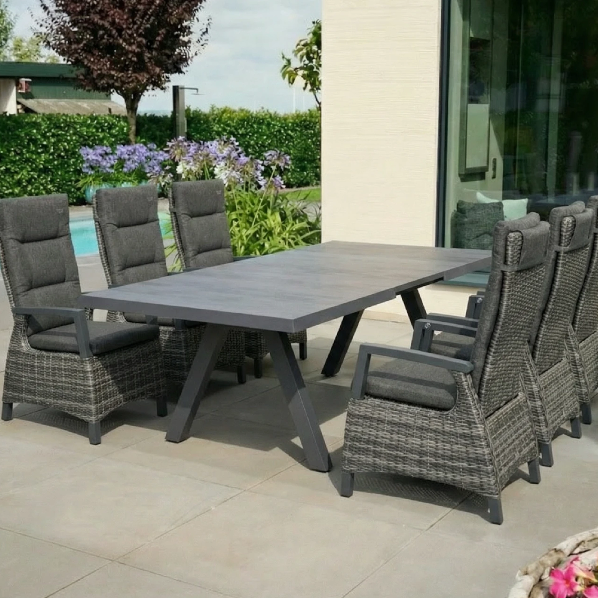 TIRANA / CORIDO Gartenmöbel Set | 6 Sitzplätze | wood grey / mixed grey | inkl. Auflage