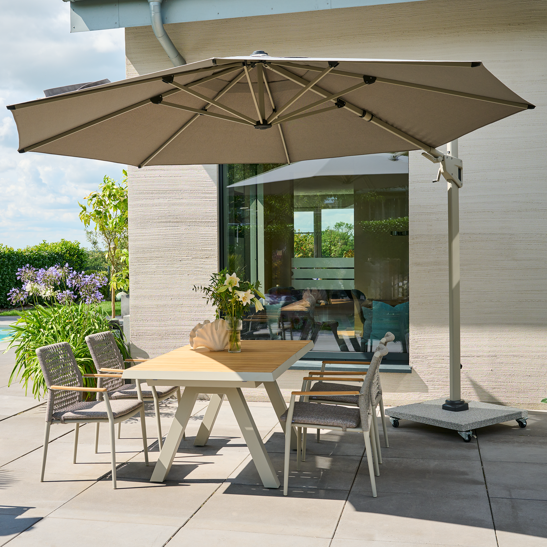 PINO N+ Ampelschirm | Ø 350 cm | taupe-meliert / seidengrau