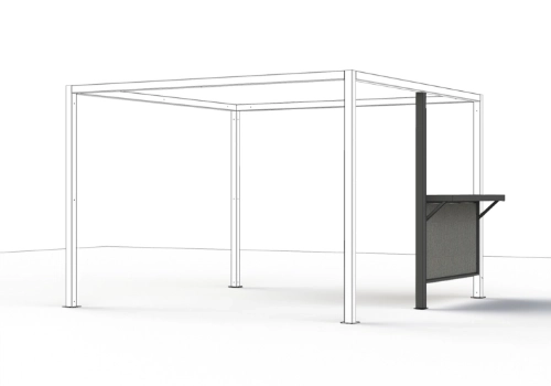 Linienzeichnung eines Pergola-Gestells, mit hervorgehobener, seitlich am Pergola Gestell, angebrachter Bar.