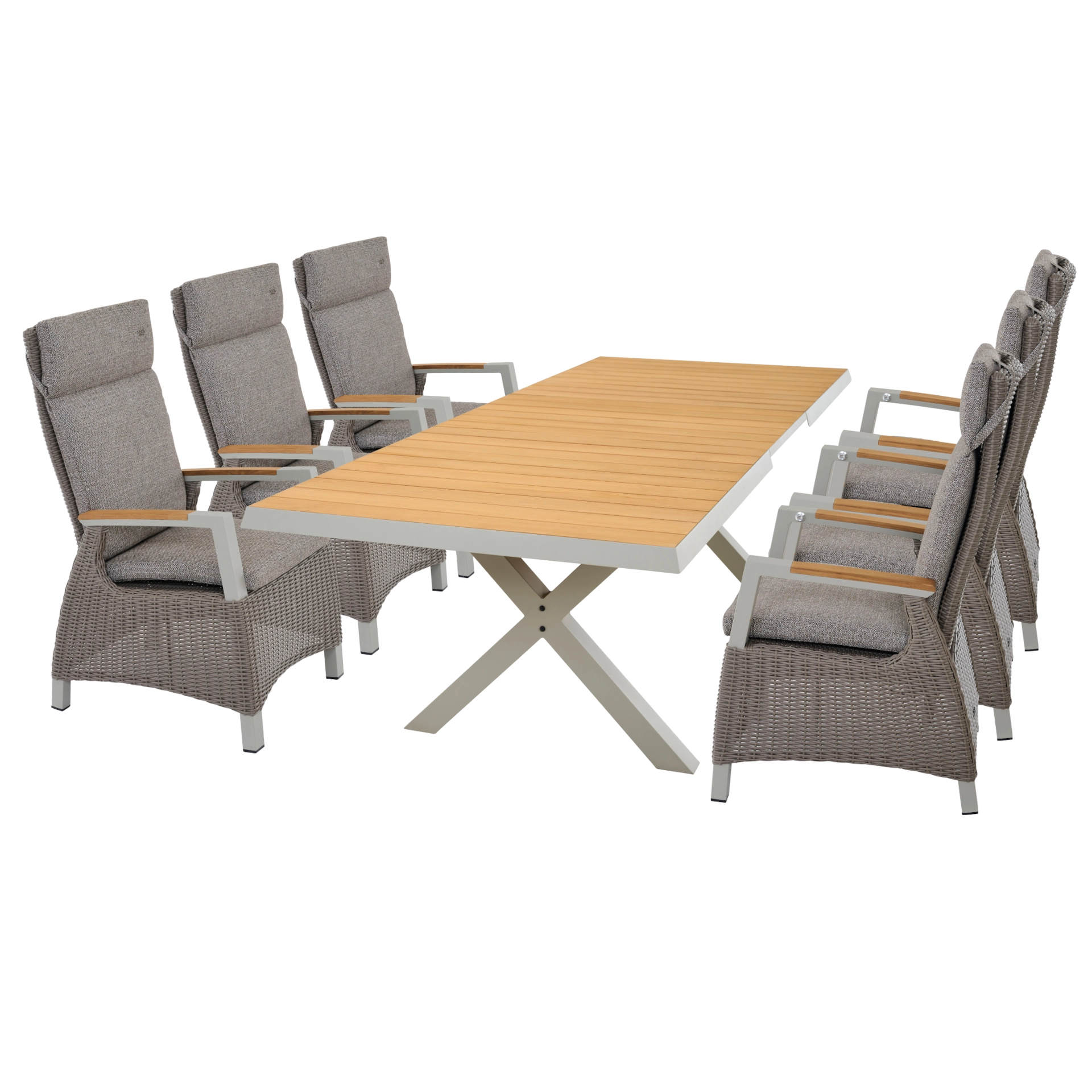 SINCRO / CORIDO Gartenmöbelset | 6 Sitzplätze | natur / mix taupe | inkl. Kissen