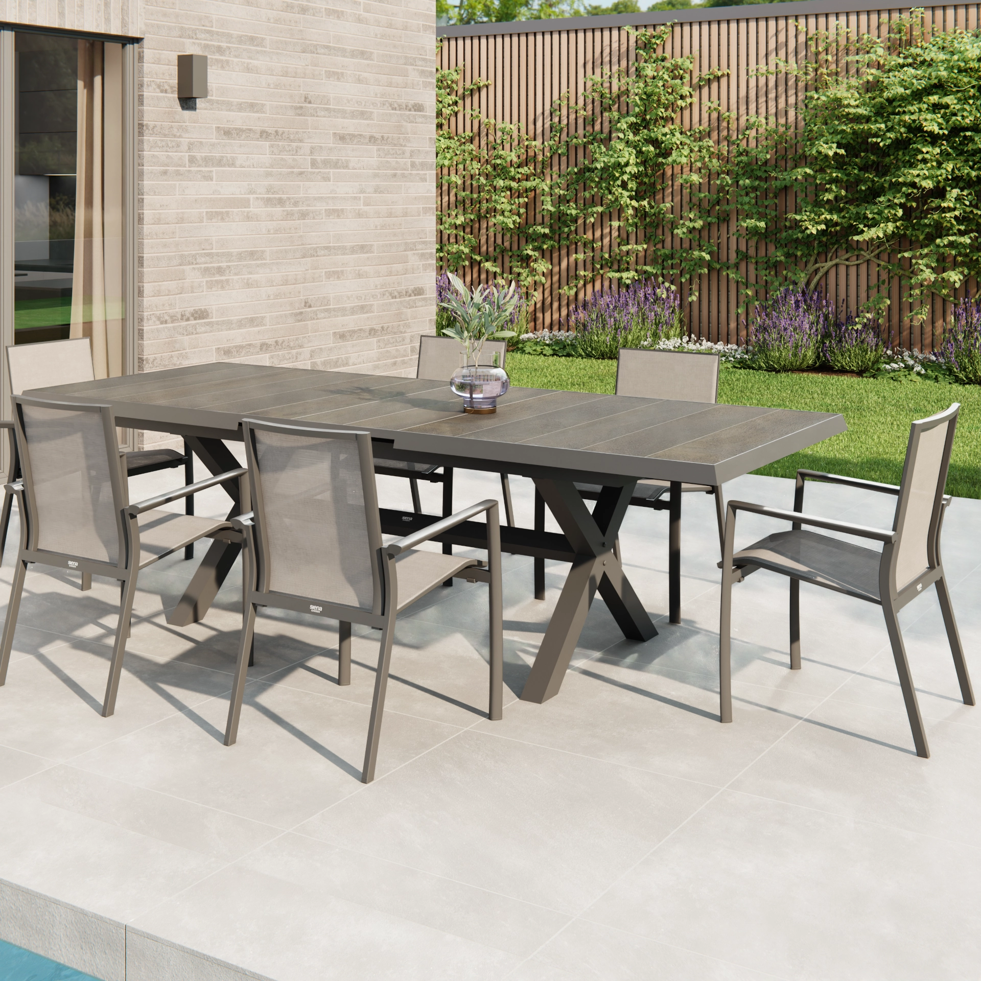 Gartenmöbelset Sincro + 6 x Velia Stapelsessel matt taupe