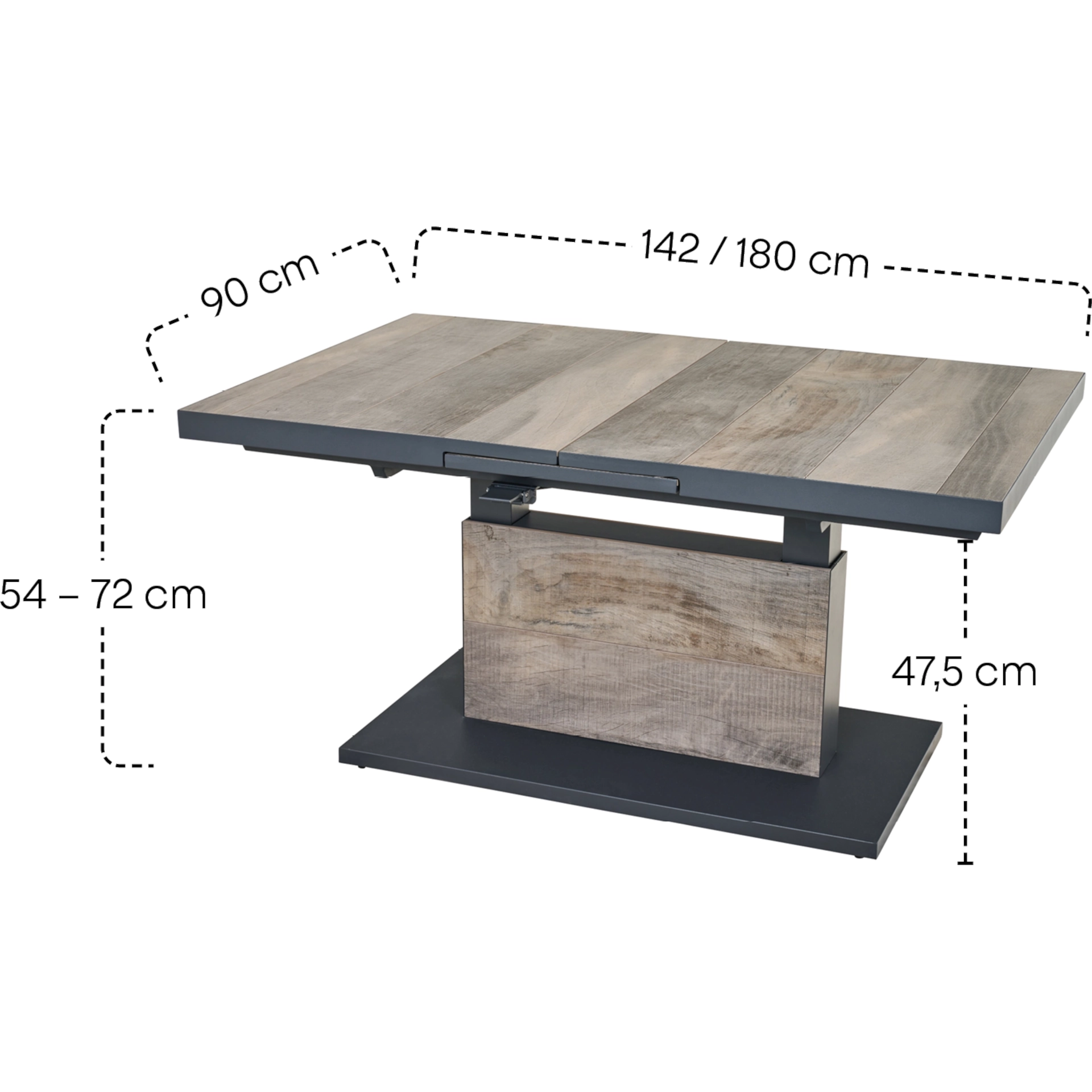 Lifttisch | Talina 140/180x90cm washed-grey | SIEN...