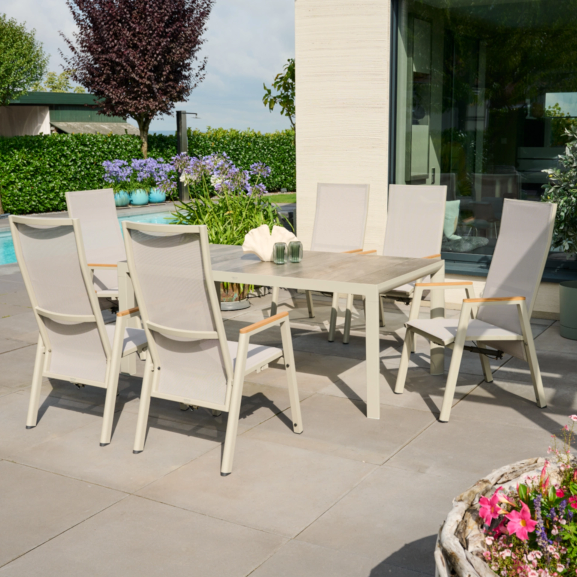 SILVA / BOLOGNA Gartenmöbelset | 6 Sitzplätze | washed grey / taupe grau