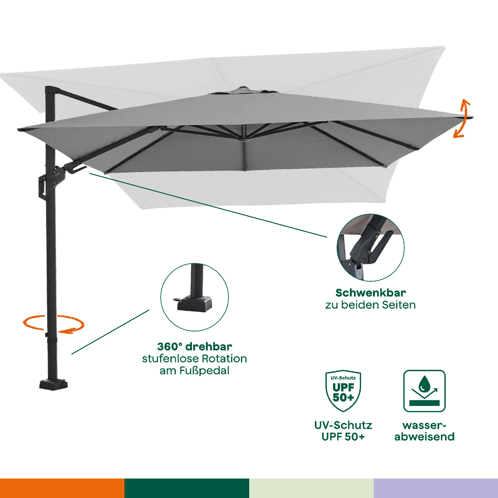 FAGUS N+ verkeerslichtparasol | 300 x 300 cm | naturel / anth...