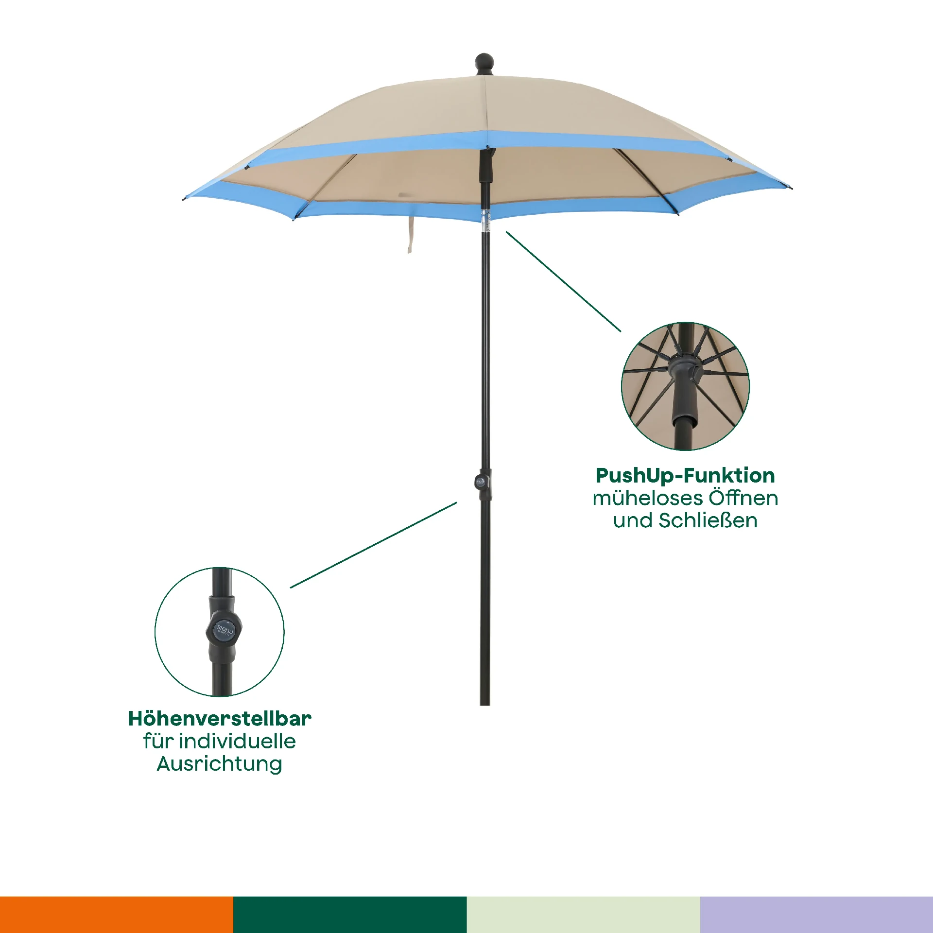 CITY Push middenstokparasol | Ø 180 cm | beige-bl...