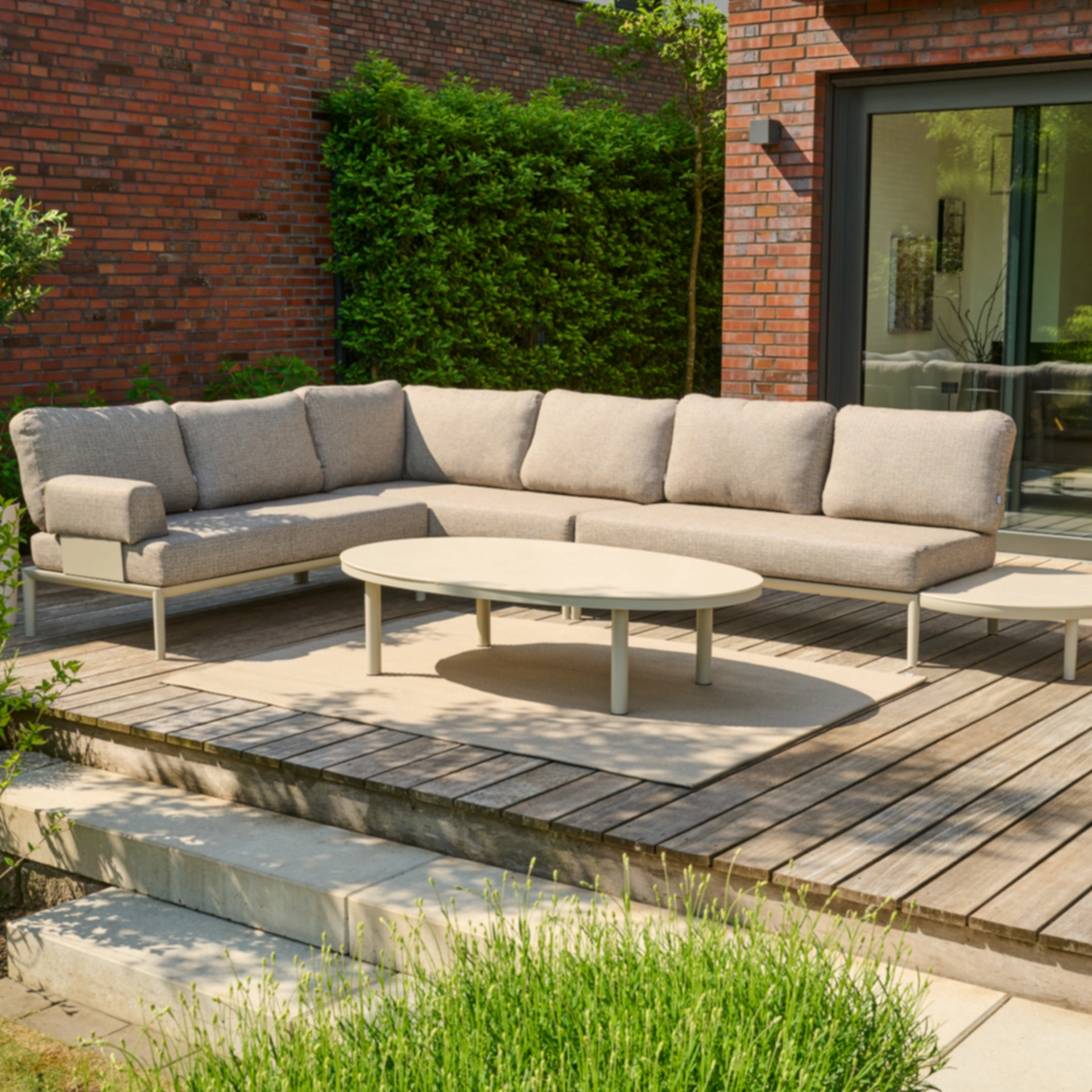 Loungeset Caldaro Loungetisch + Seitentisch + 2-Sitzer Bank + 2-Sitzer Eckbank