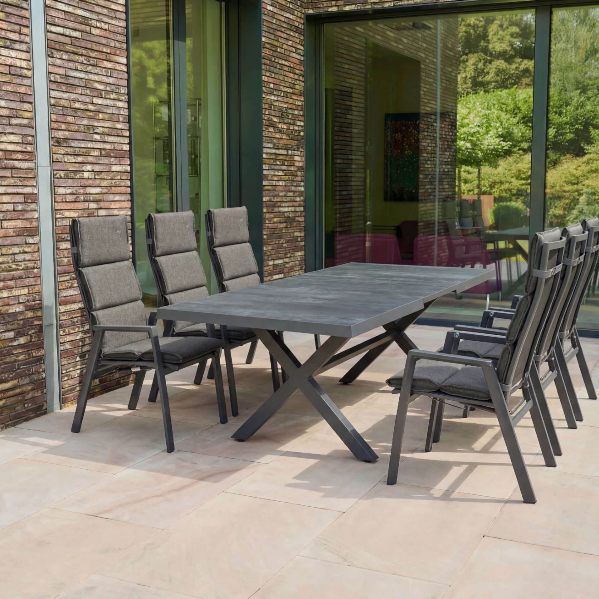 SINCRO/VALENCIA Gartenmöbel Set | 6 Sitzplätze | wood grey / matt anthrazit | inkl. Auflage